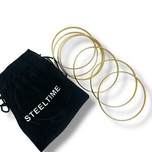 Steeltime Ladies 18K Gold Plated Stainless Steel Bangle Set 7 Piece Bracelets